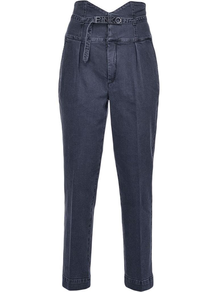 bustier-style high-waist jeans