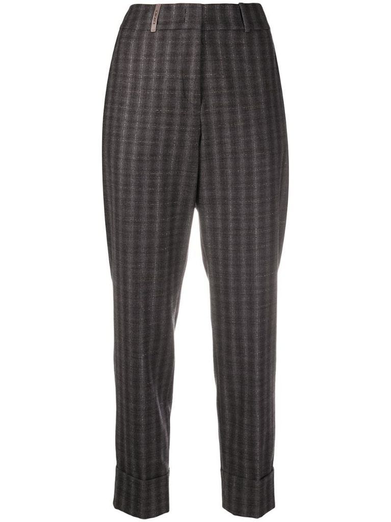 checked tapered trousers