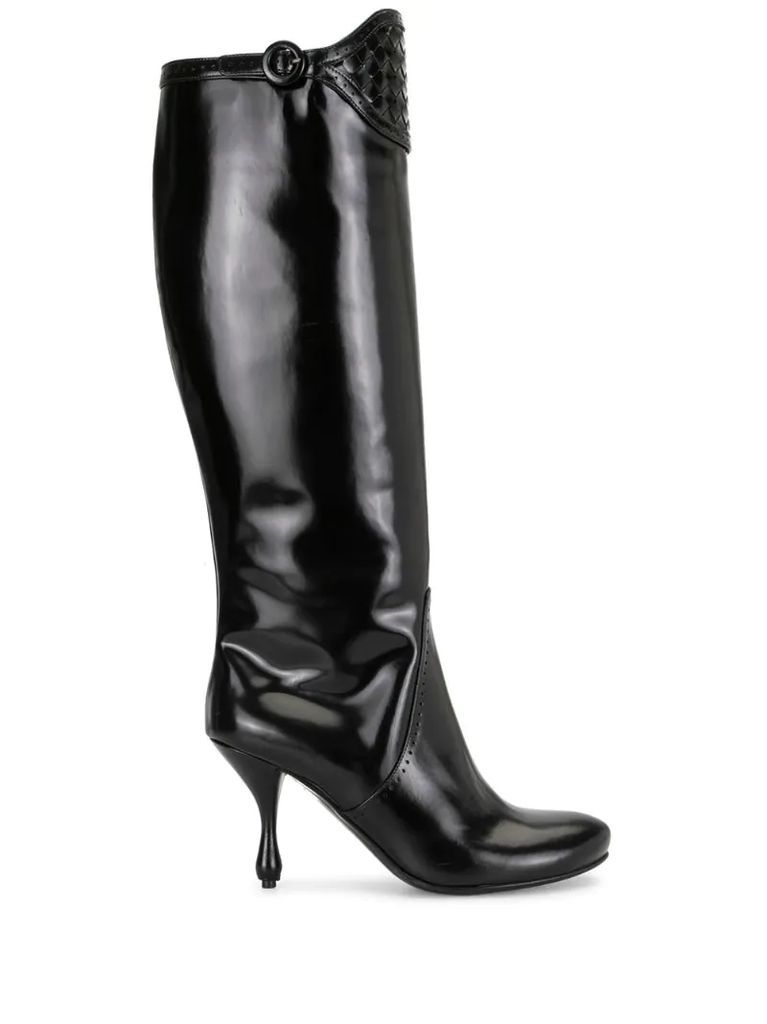 varnished knee-length boots