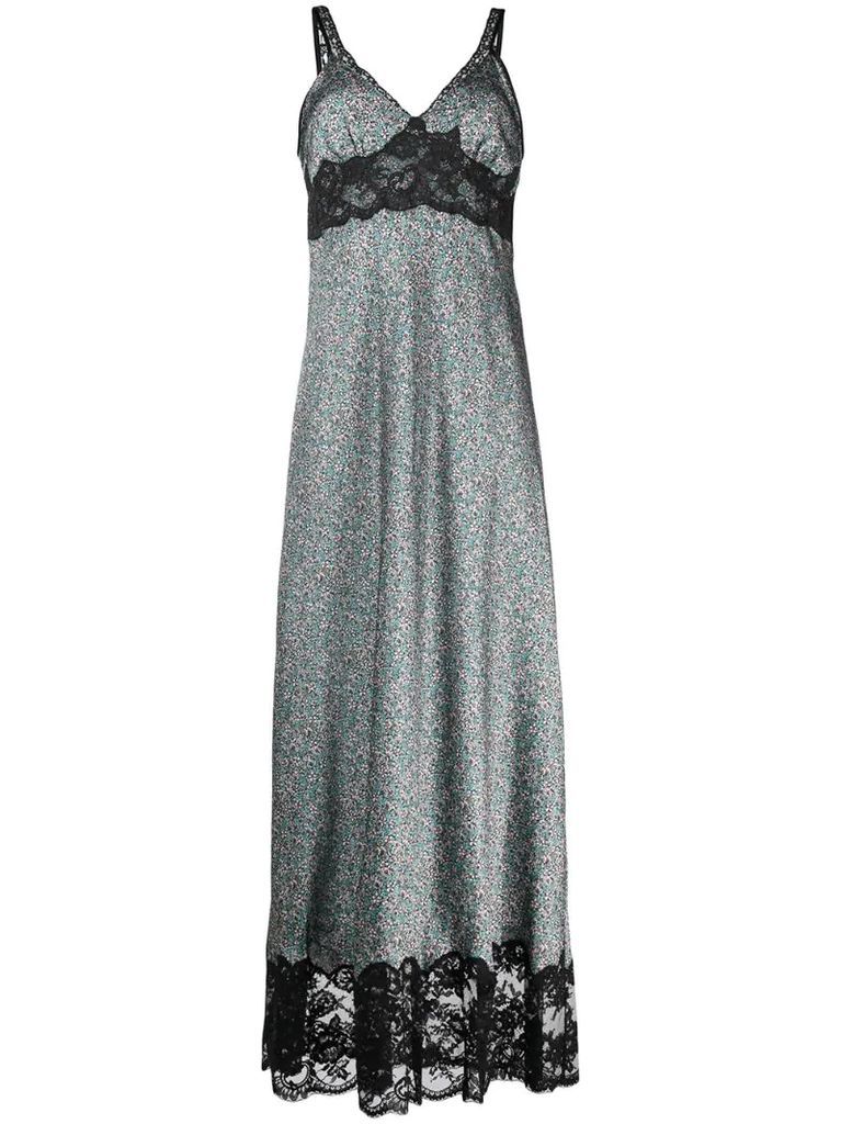 floral-print lace-trim dress