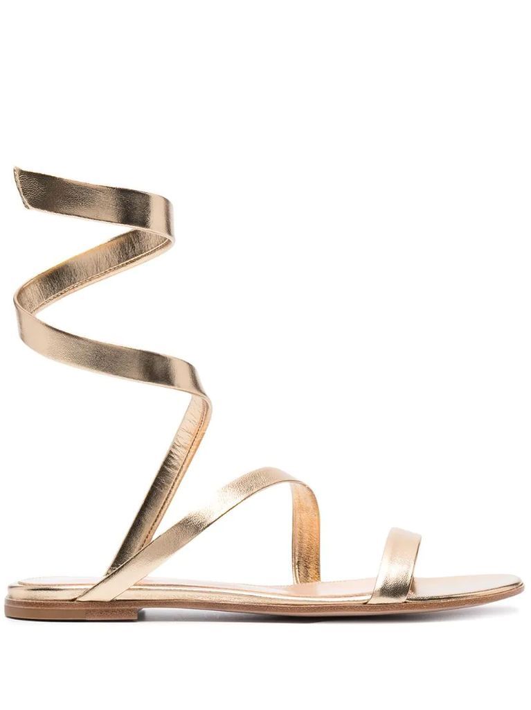 metallic wrap-around sandals