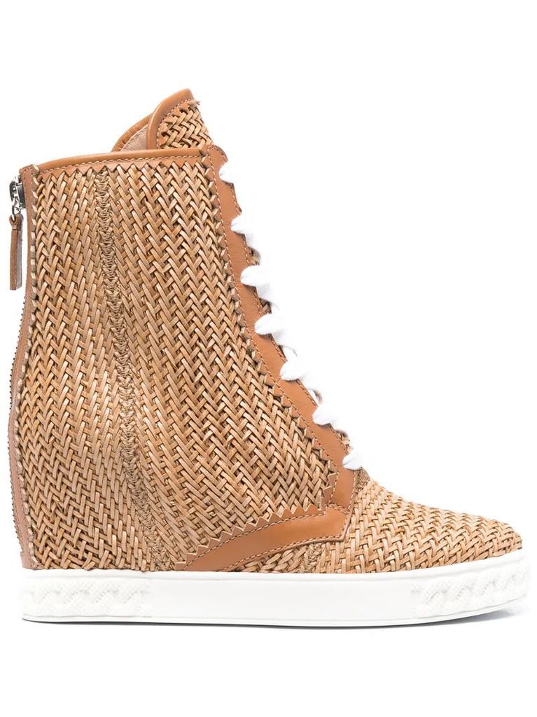 Ina 80mm woven wedge boots