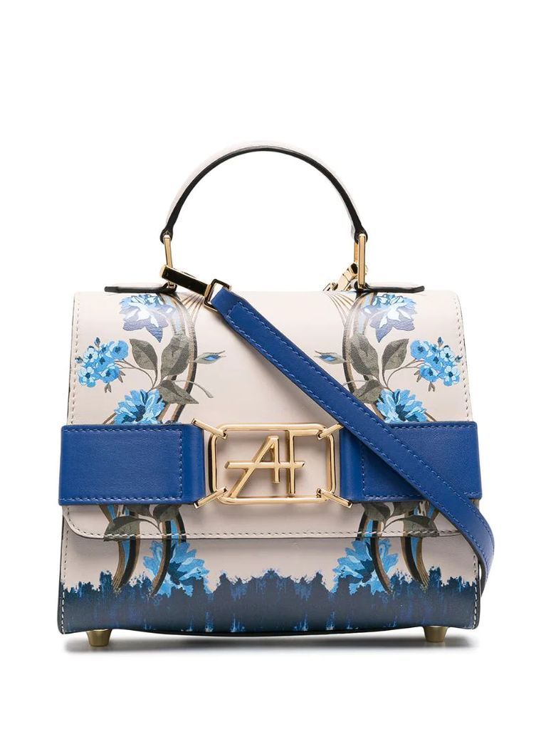 floral print leather tote
