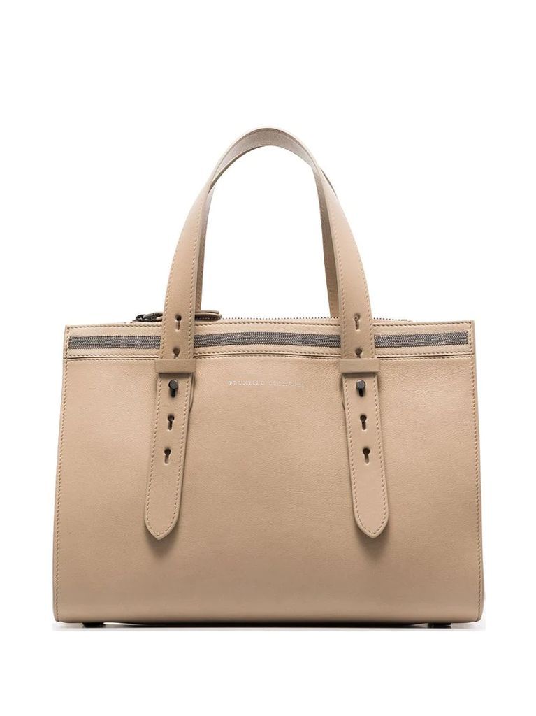 grained leather tote bag