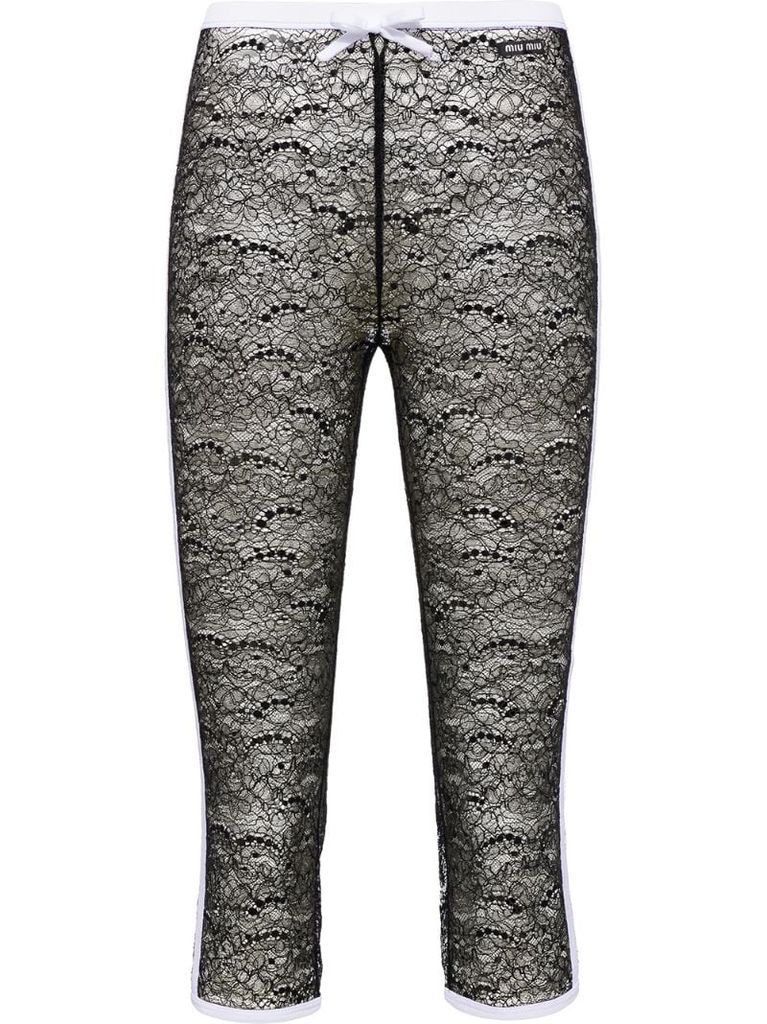 lace-embroidered cropped leggigns