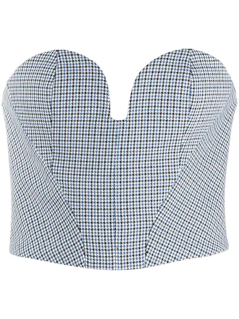 houndstooth-print strapless top