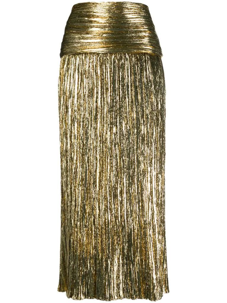 metallic-effect pleated skirt