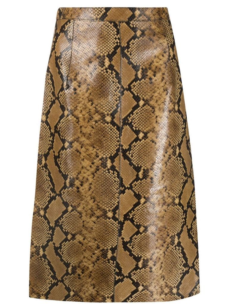 snakeskin printed leather skirt