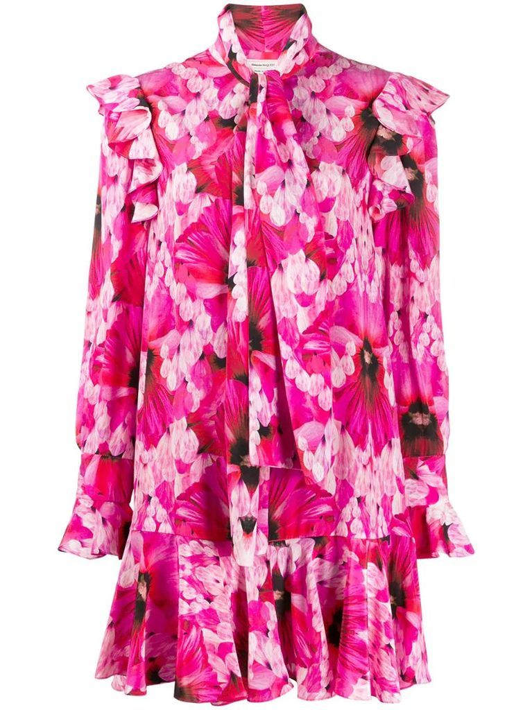 hibiscus print flared mini dress
