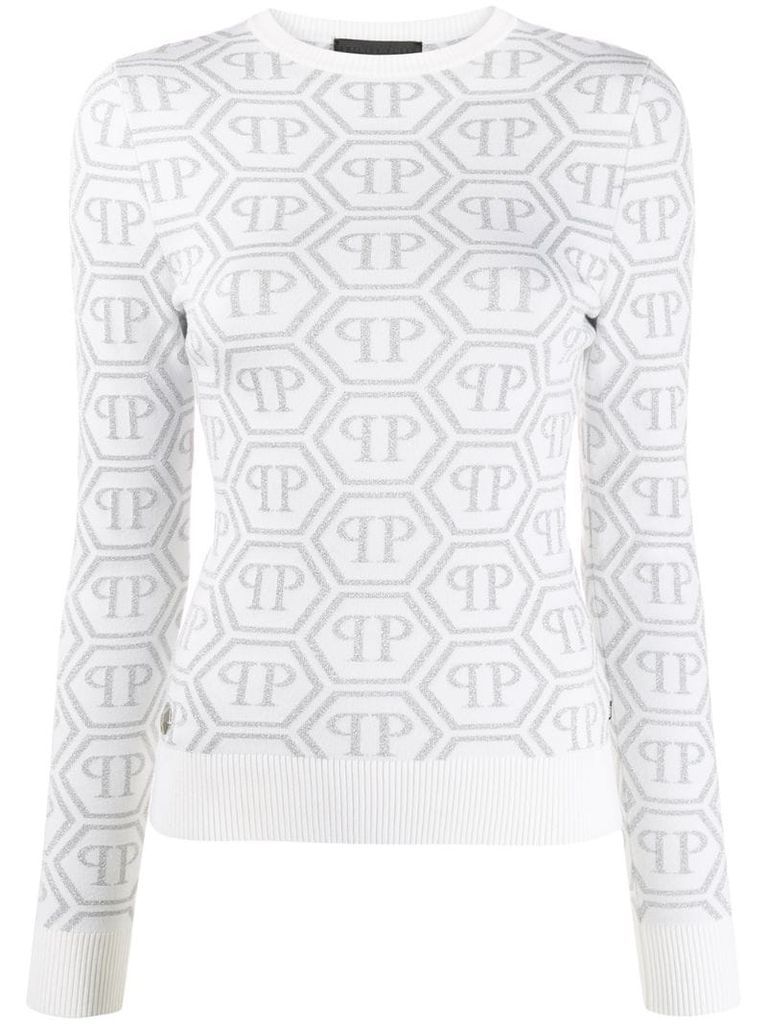 logo print long sleeve knitted top