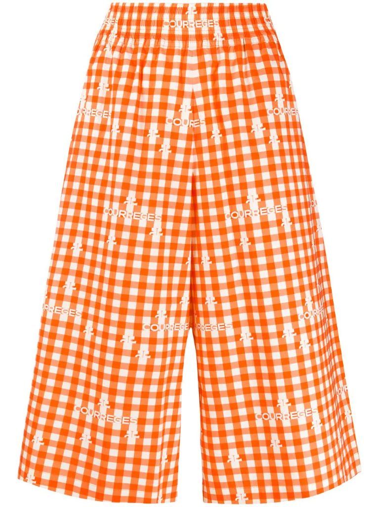 over-the-knee length check shorts
