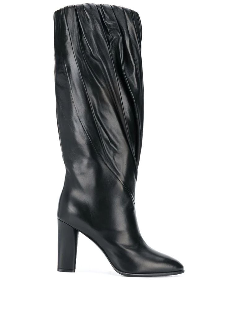 pleated calf high boots