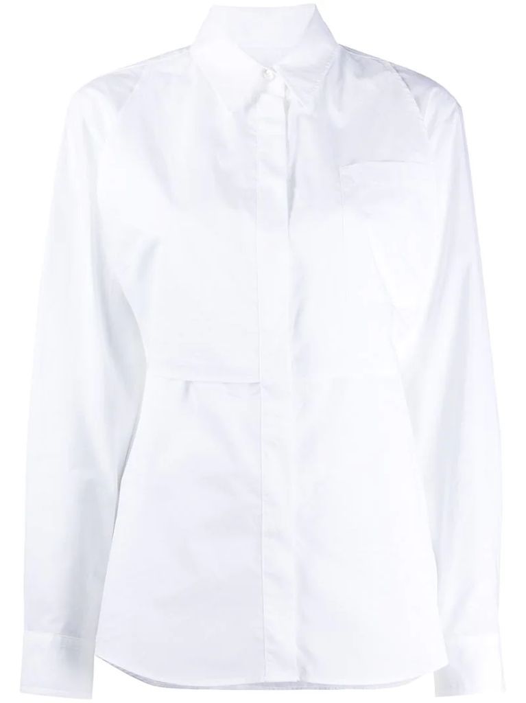 back tie fastening buttoned shirt