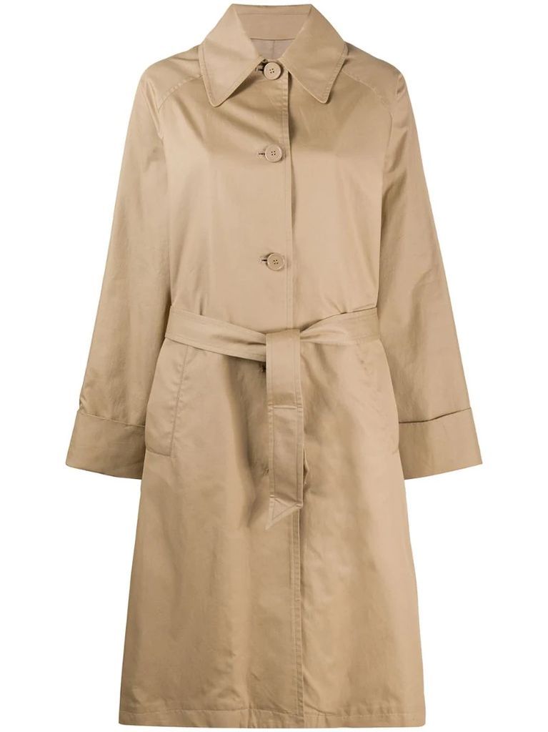 single-breasted belted trench coat