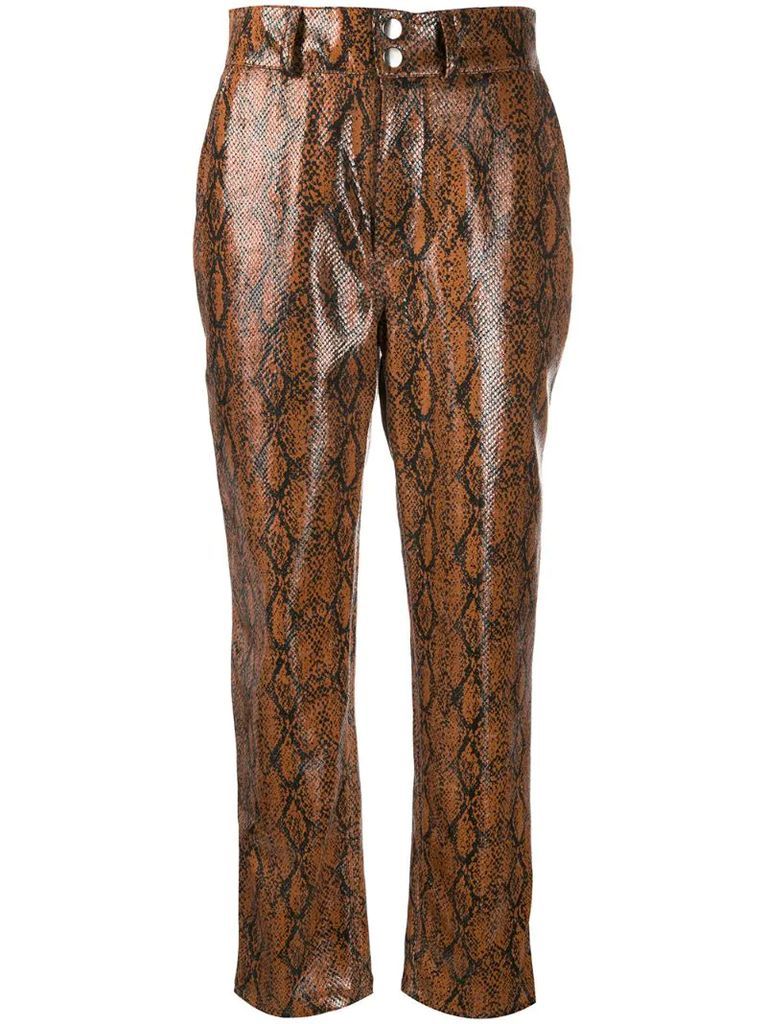 textured python skin effect trousers