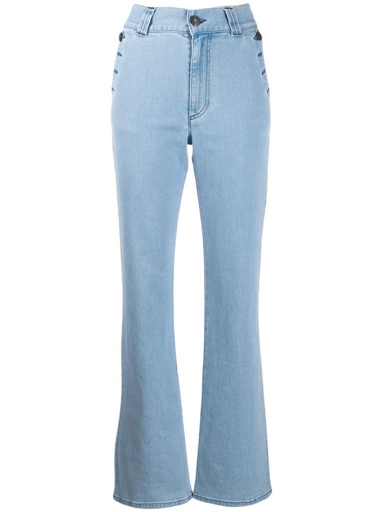 side button flared jeans