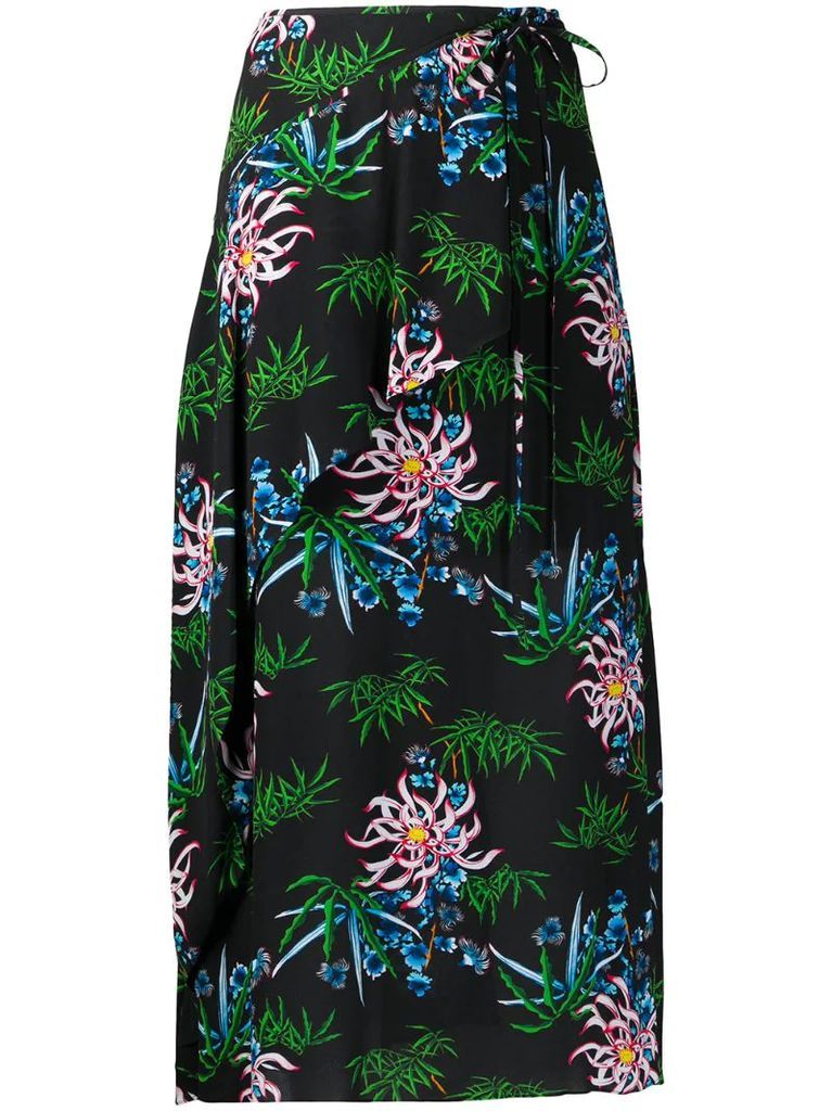 botanical-print wrap skirt