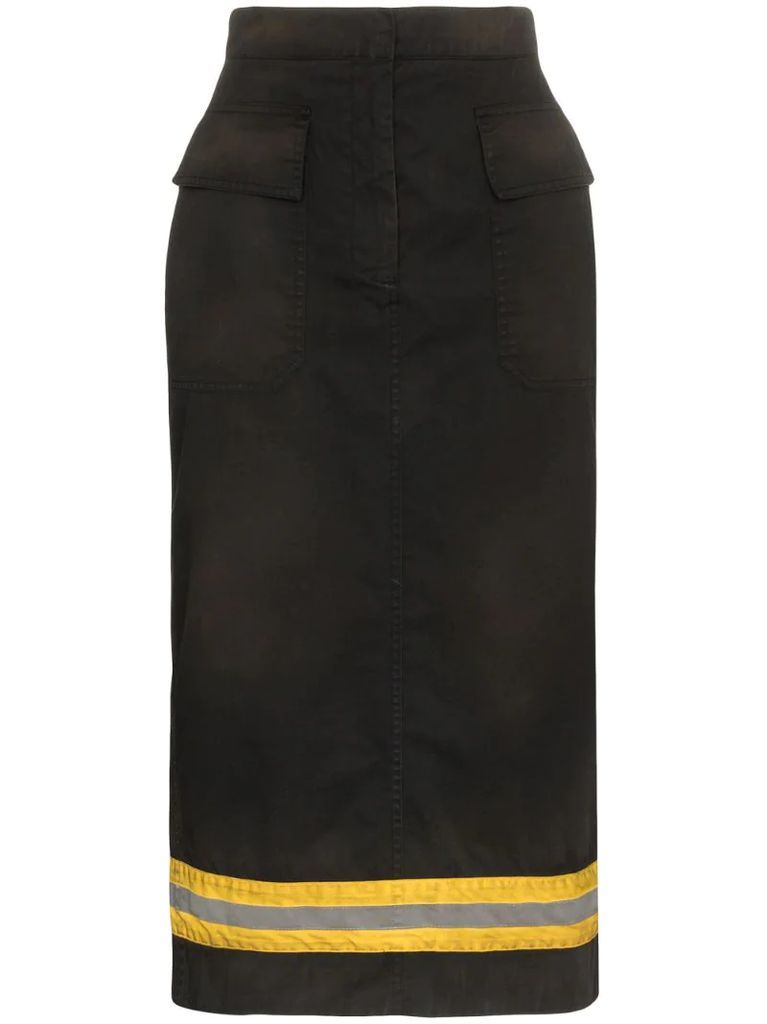 High-Waist Reflective Stripe Midi Skirt