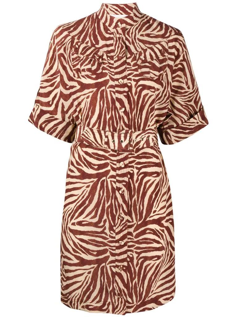 silk zebra print shirt dress