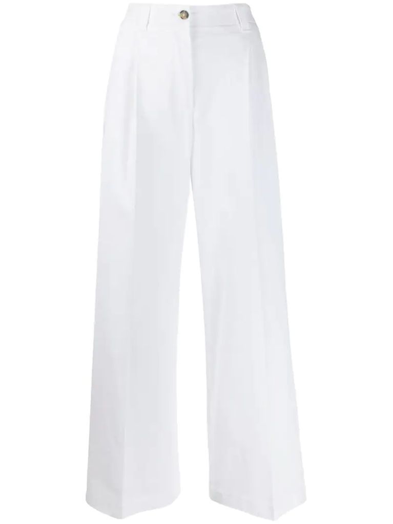 high-rise darted palazzo trousers