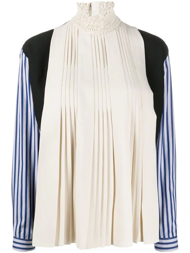 striped sleeves pleated blouse