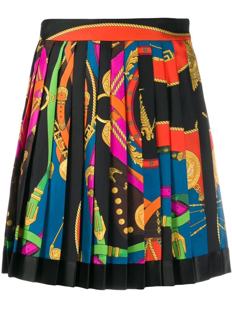 belt print pleated skirt