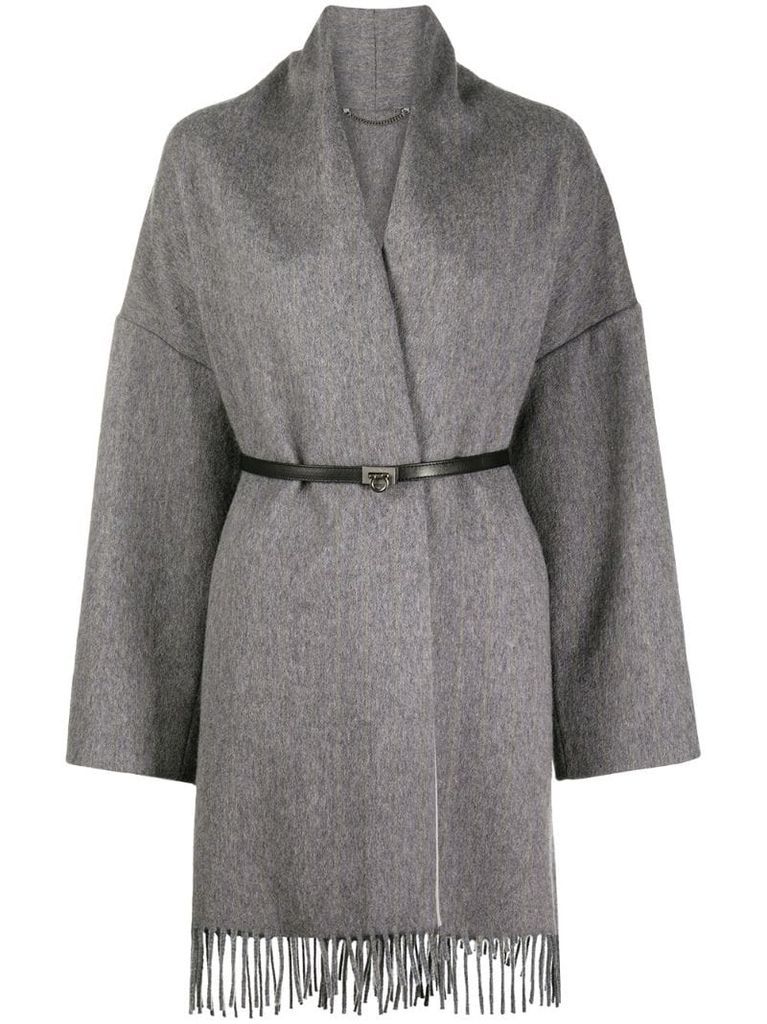 fringed belted cardi-coat