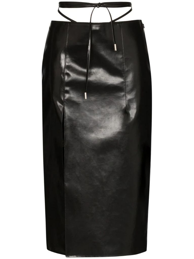 rubberised utility tie midi skirt