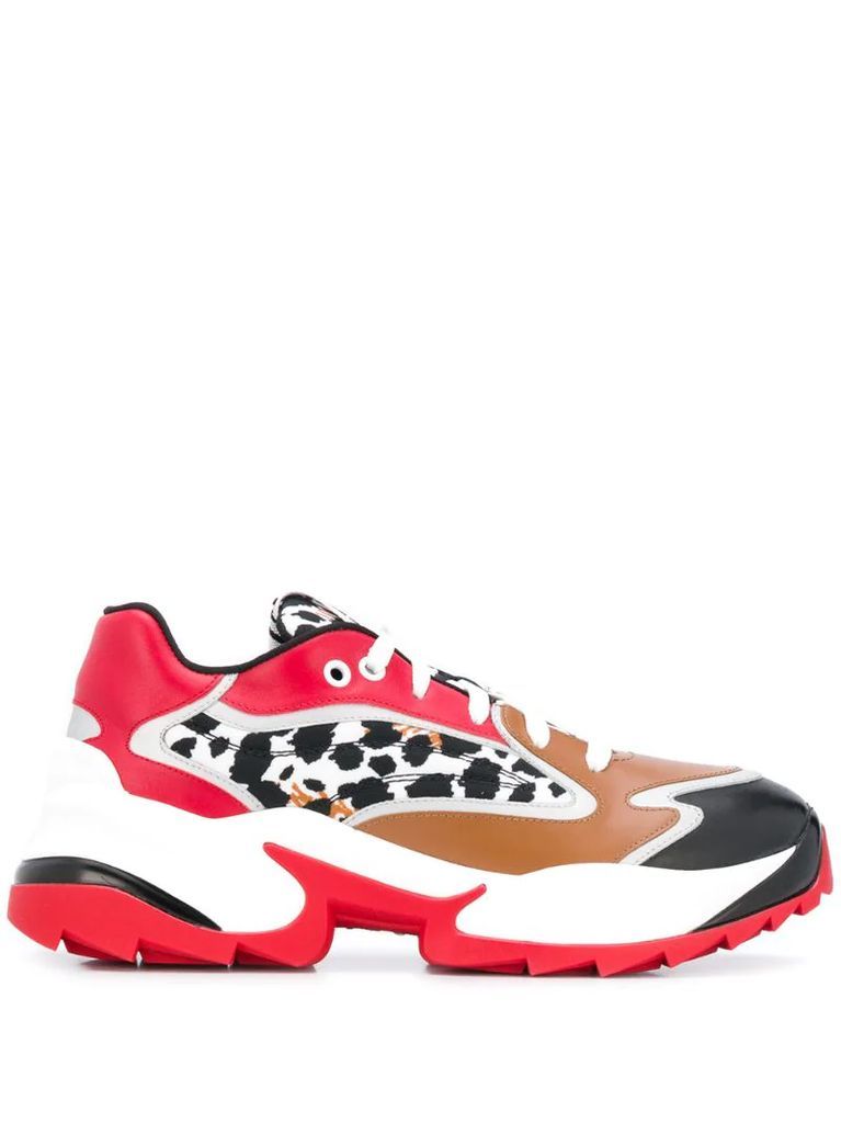 panelled leopard print sneakers