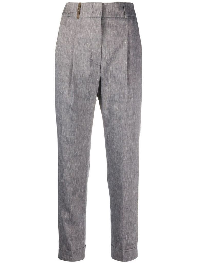 textured side stud tailored trousers