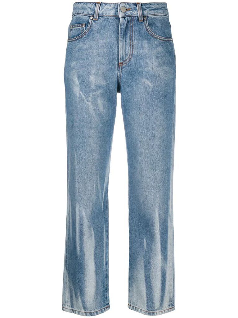 distressed-finish logo denim jeans