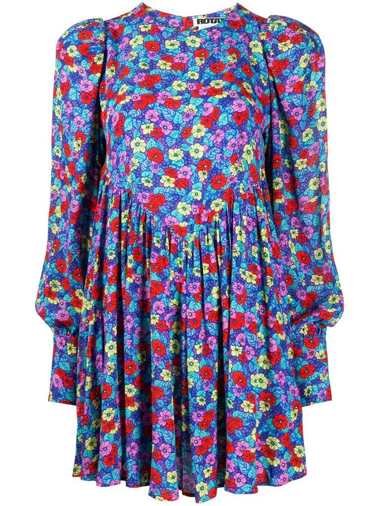 puffed sleeves floral print dress