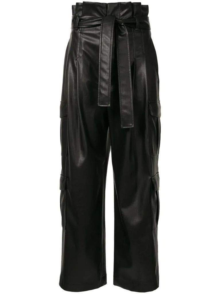 faux-leather tie waist trousers