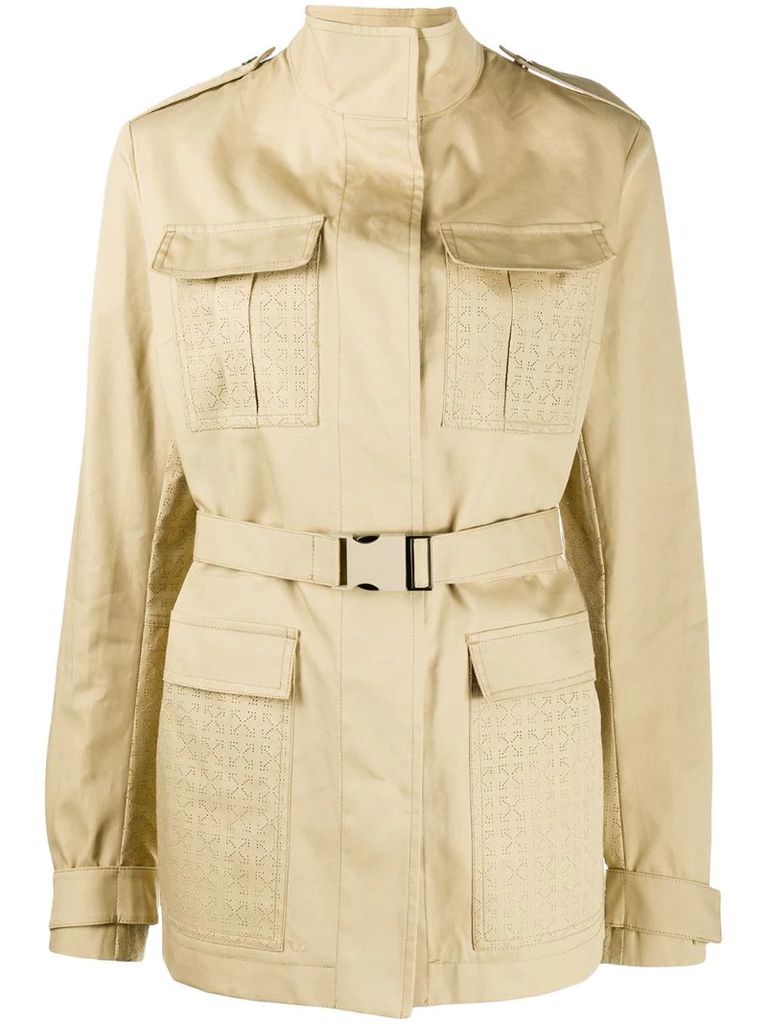 perforated short trench coat