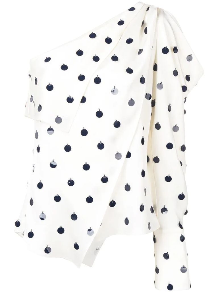asymmetric embroidered dot top