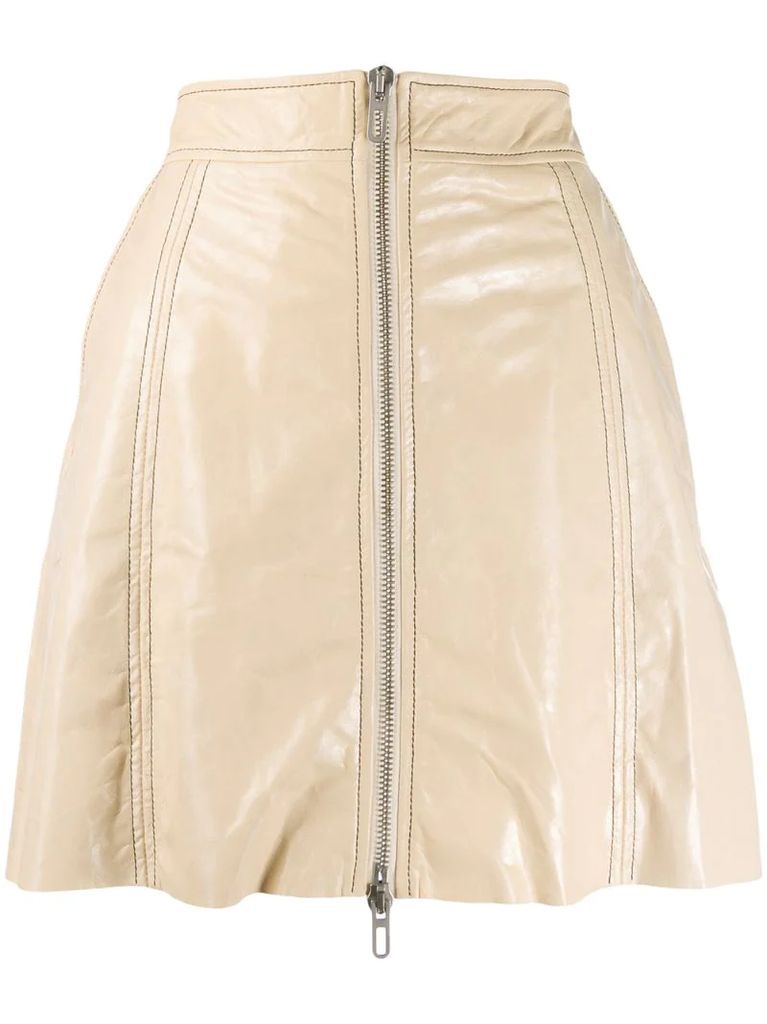 zipped leather a-line skirt