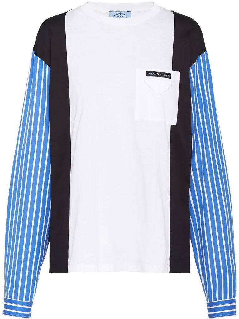 striped sleeved poplin T-shirt