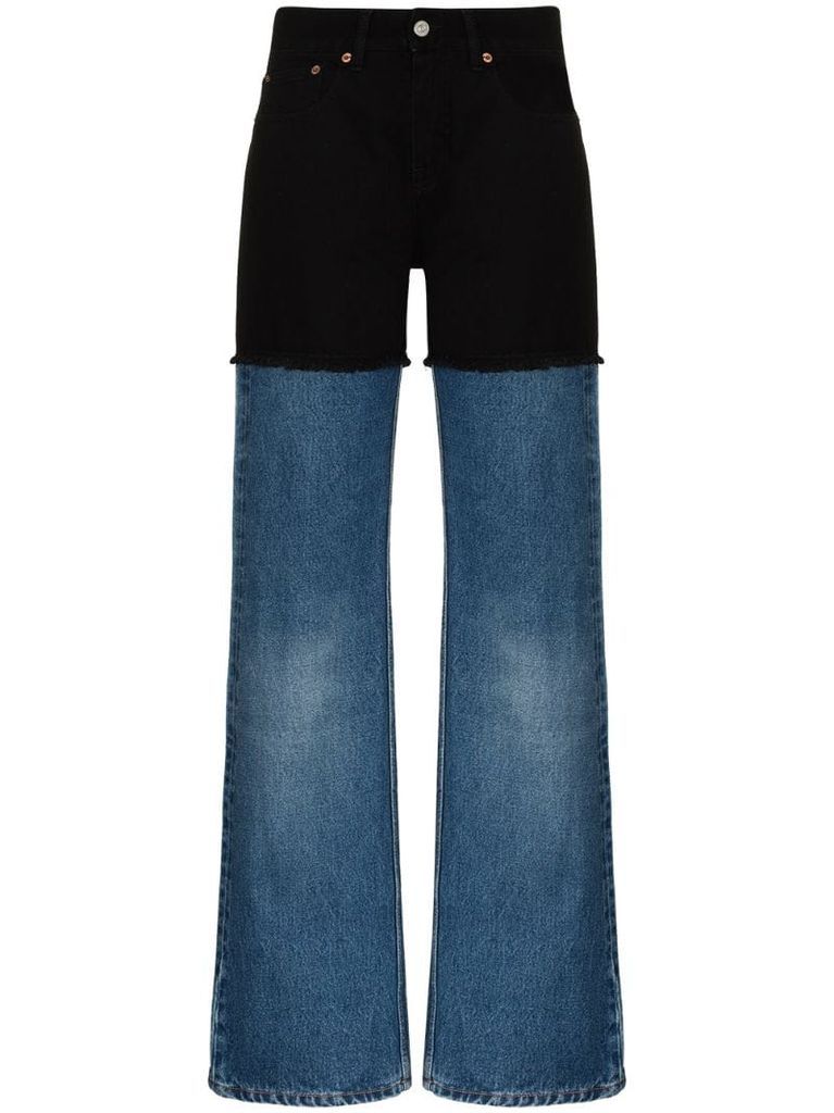 two-tone straight-leg jeans