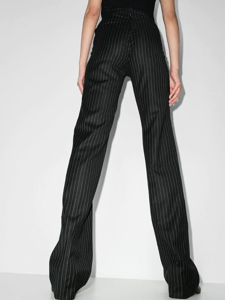 high-waisted pinstripe bootcut trousers