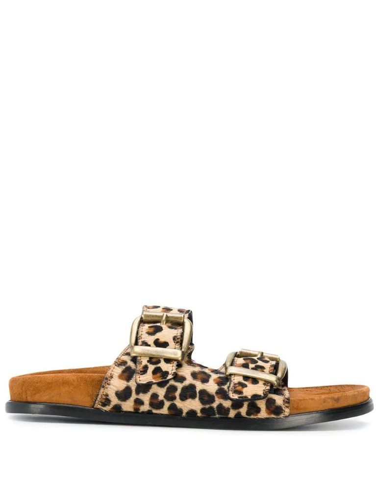 buckled leopard sandals
