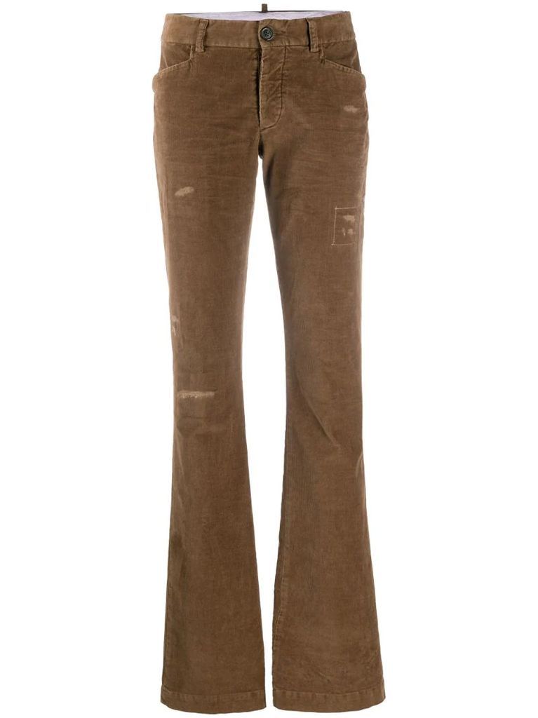 distressed flared corduroy trousers