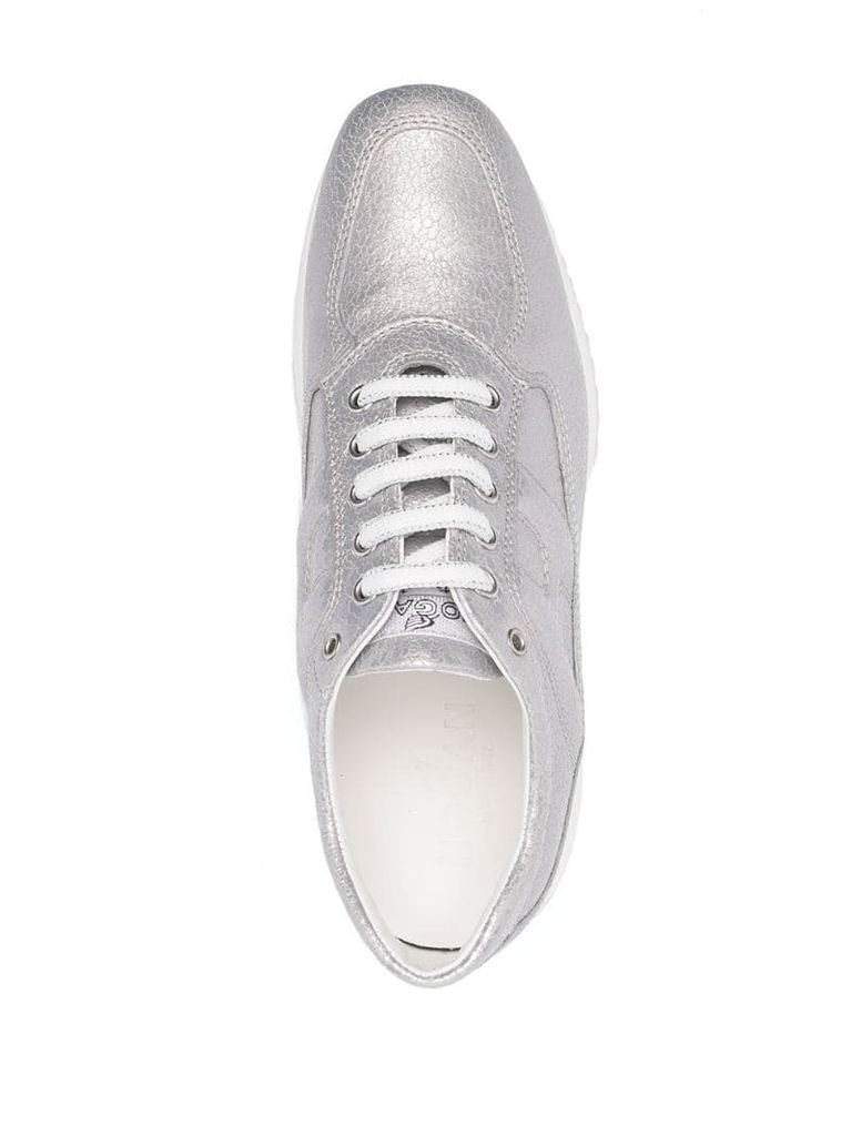 metallic lace-up trainers