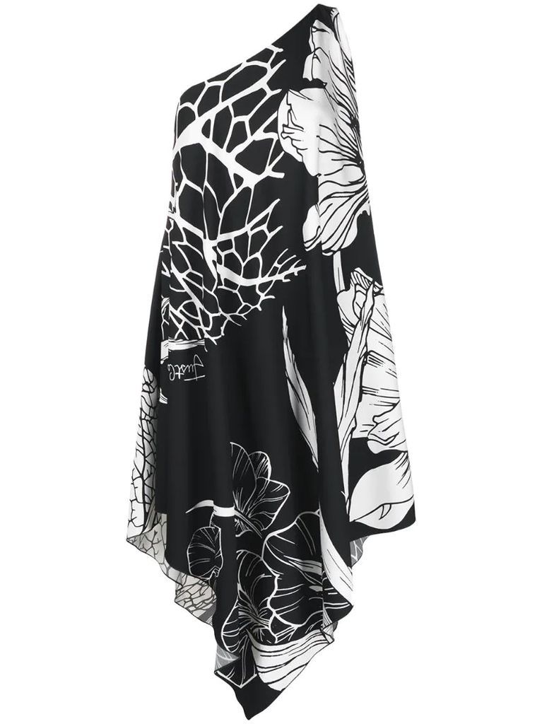 draped floral-print dress