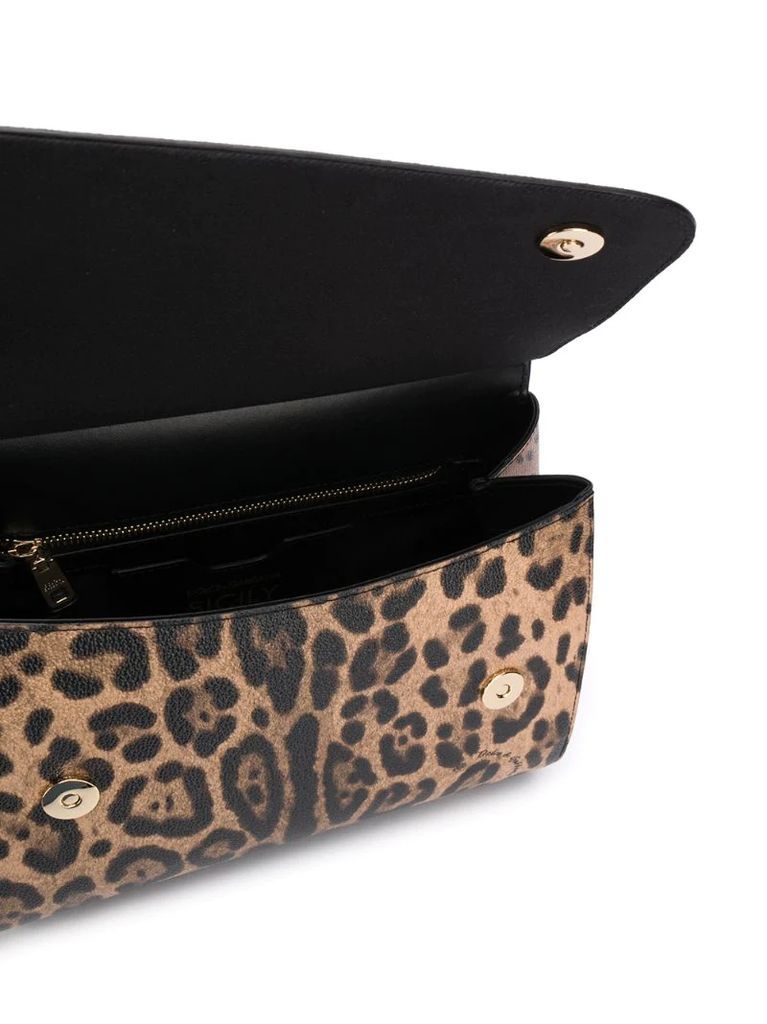 leopard-print leather tote