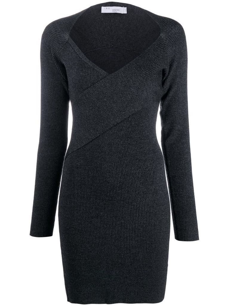 wrap-front ribbed knit dress
