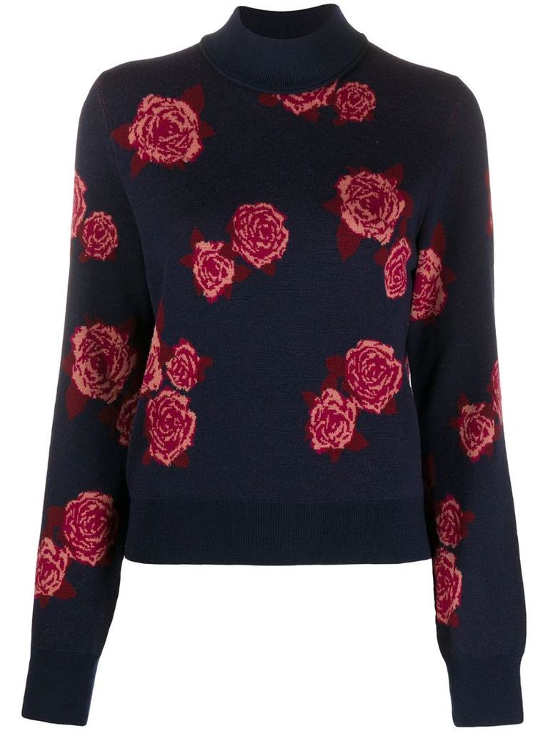 rose-jacquard roll neck sweater