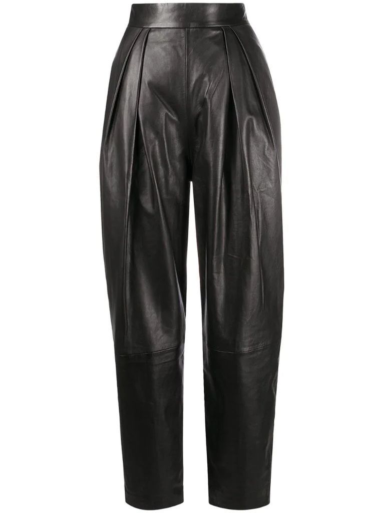 high-waisted tapered leather trousers