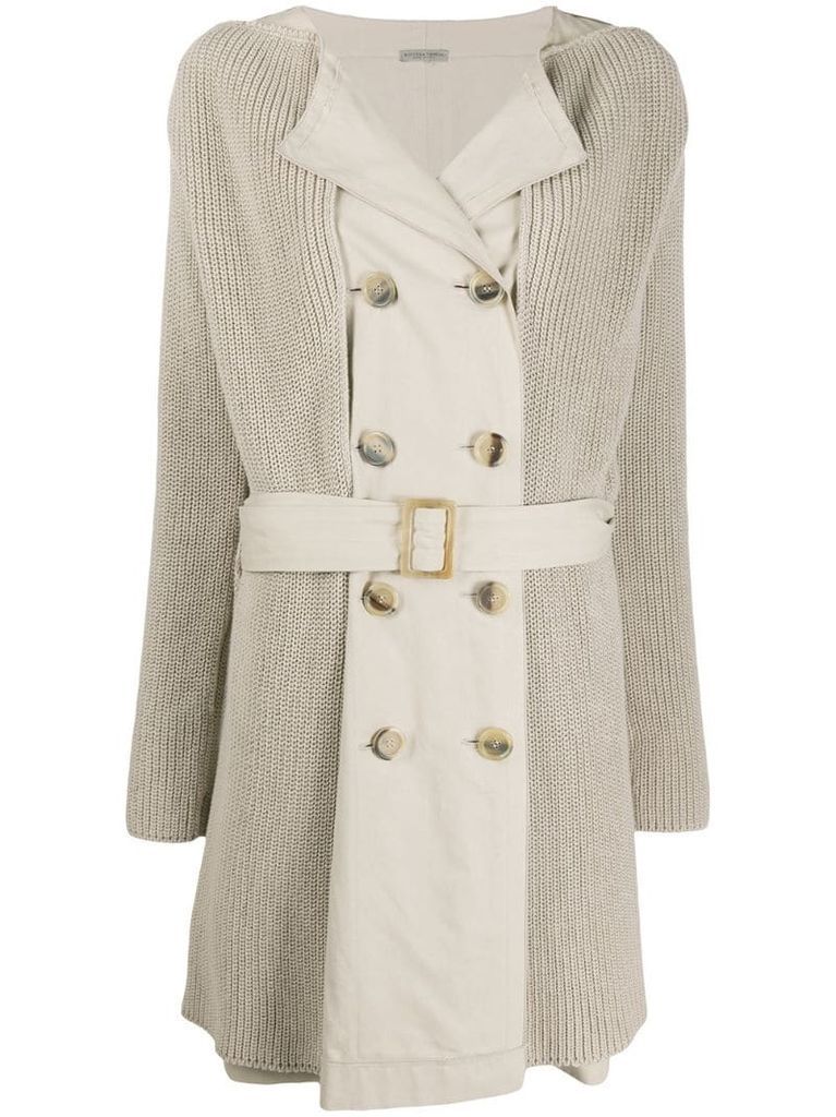 2000s layered belted trench coat