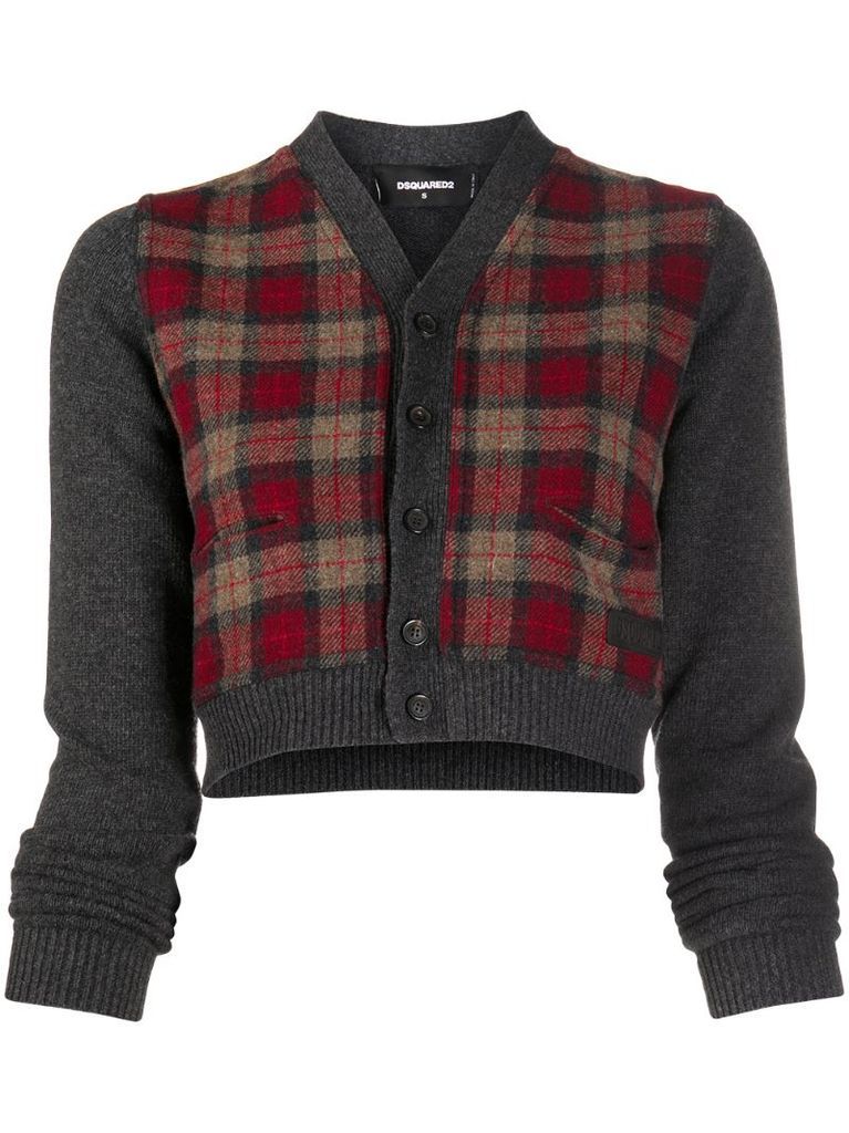 checked cropped cardigan