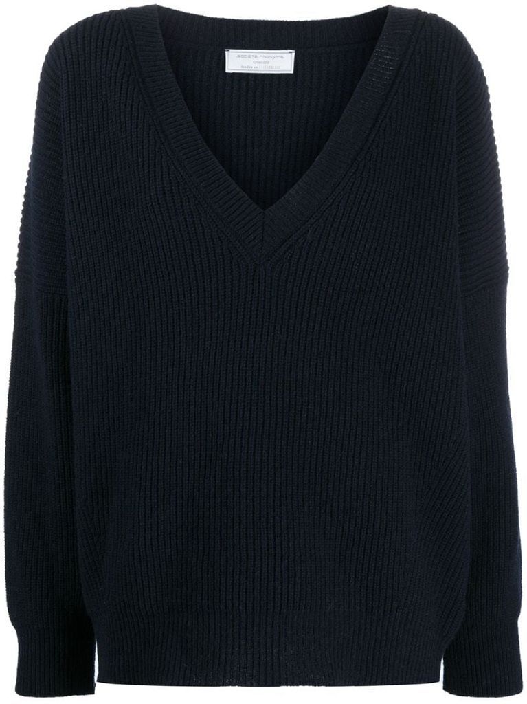 ribbed knit V-neck jumper
